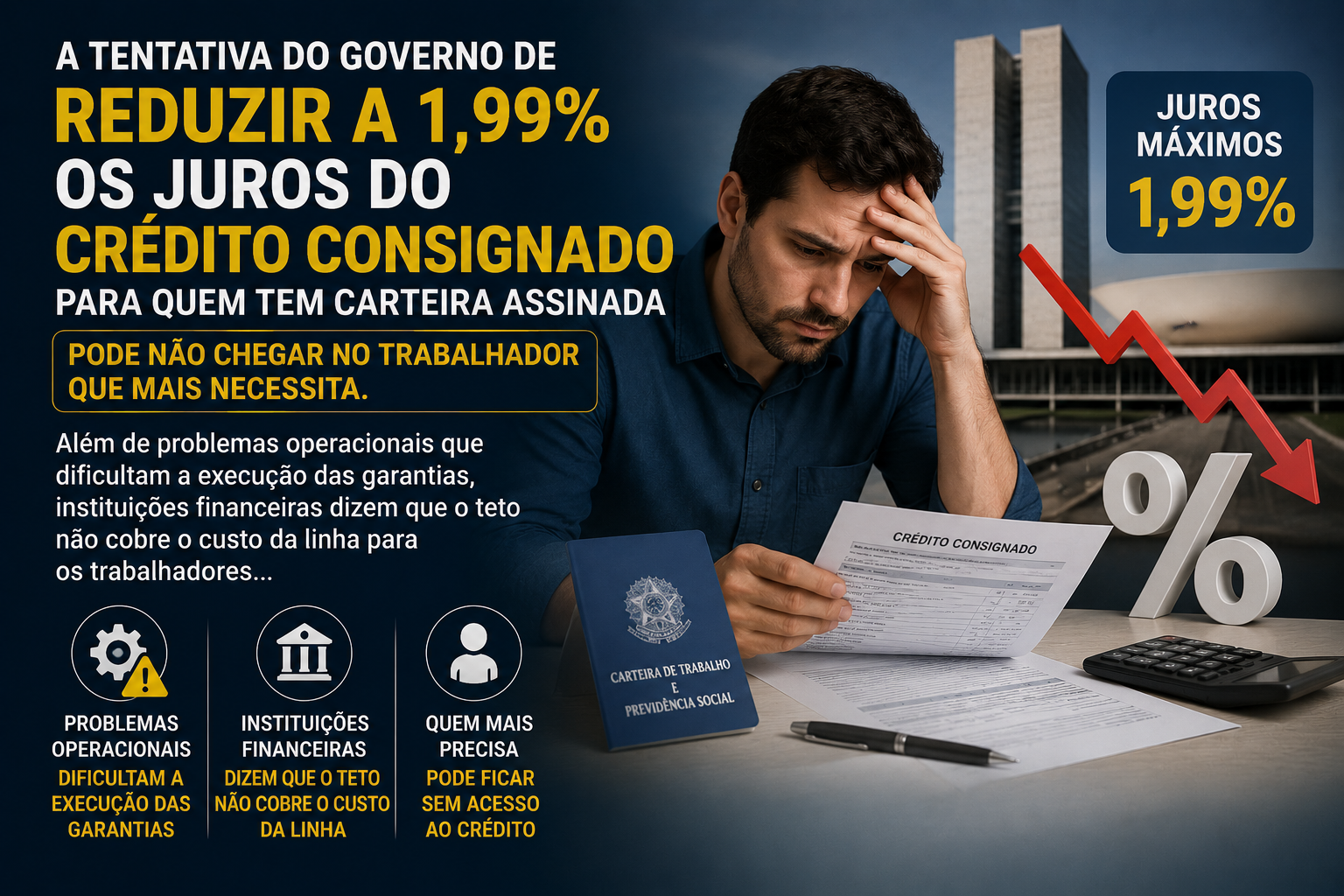 Teto de juro de 1,99% no consignado CLT com garantia pode ficar só no papel