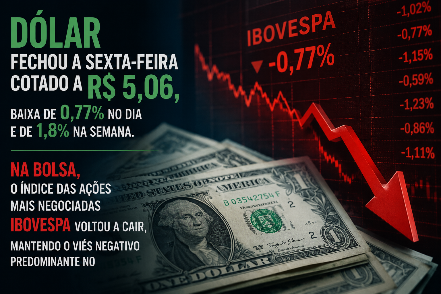 Dólar cai a R$ 5,06 e Bolsa fecha em baixa, após IPCA ficar acima da meta